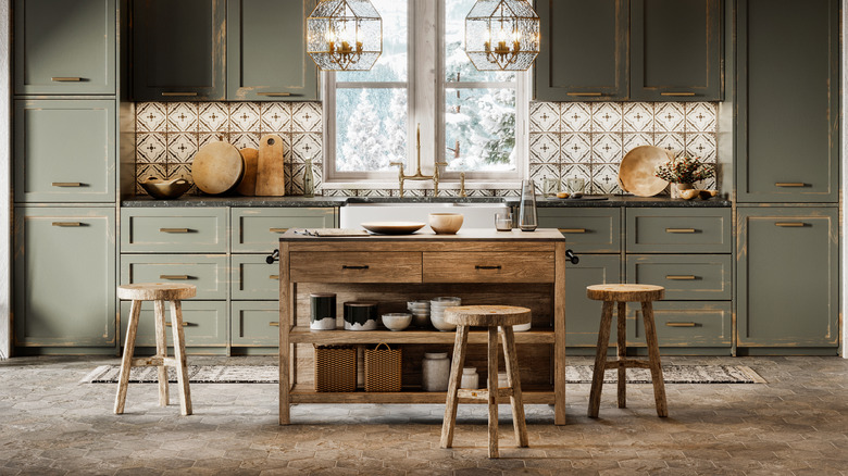 rustic farmhouse kitchen with wood island