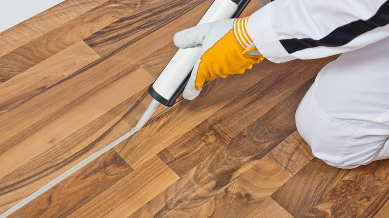 caulk on a hardwood floor