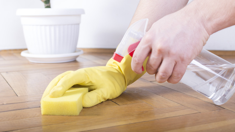 Spraying water on the floor