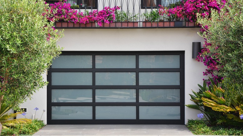 garage with plants