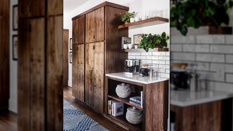 Kitchen shelves and cabinets