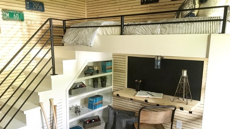 custom-built loft bed with desk