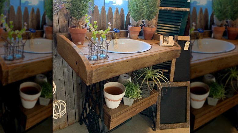 sink inset in wood table