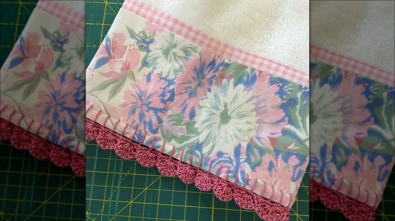 floral scalloped dish towel