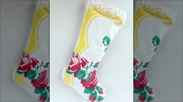 vintage rose tablecloth stocking