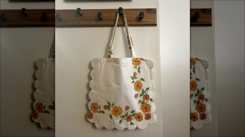 white floral patterned tote bag