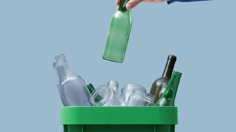 glass bottles in recycling bin