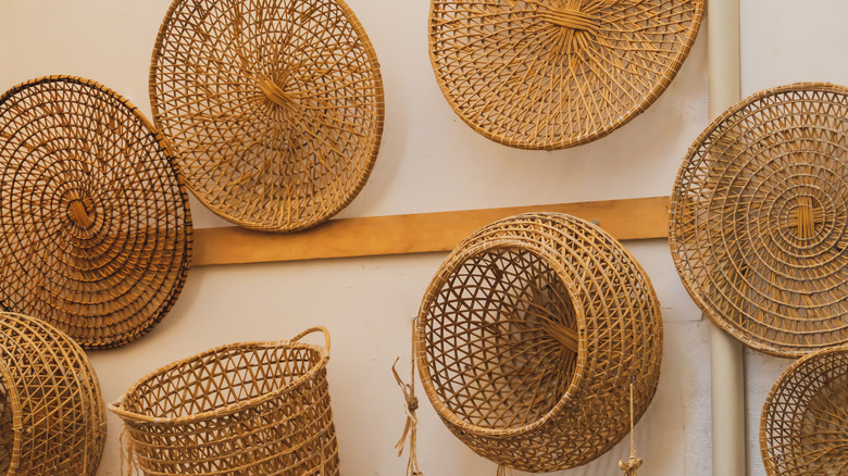 baskets hanging on a wall