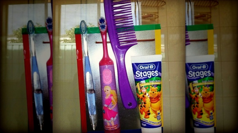 kids toiletries magnetized to board