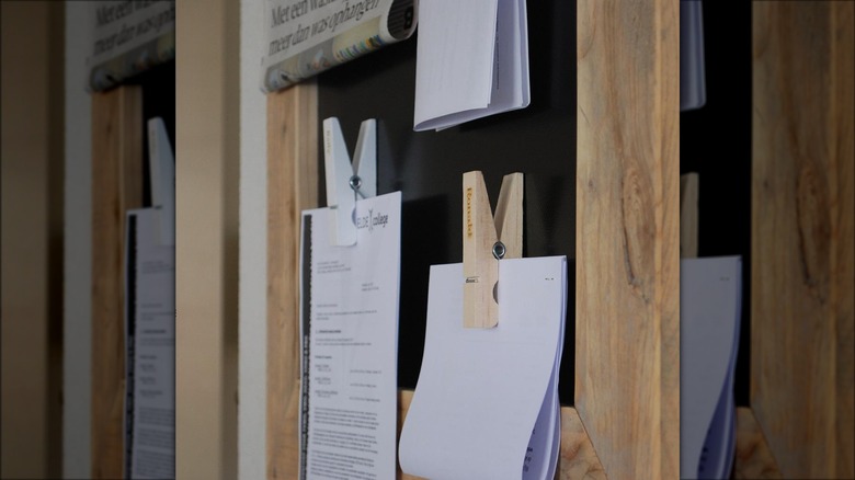 clothespins on magnetic board