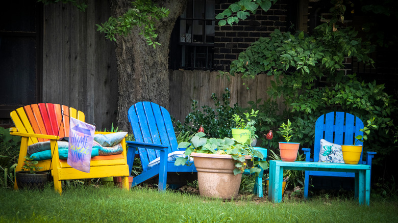 Adirondack chairs on lawn