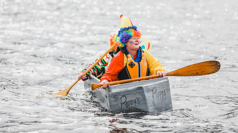 Entrant in Mary's cardboard boat race