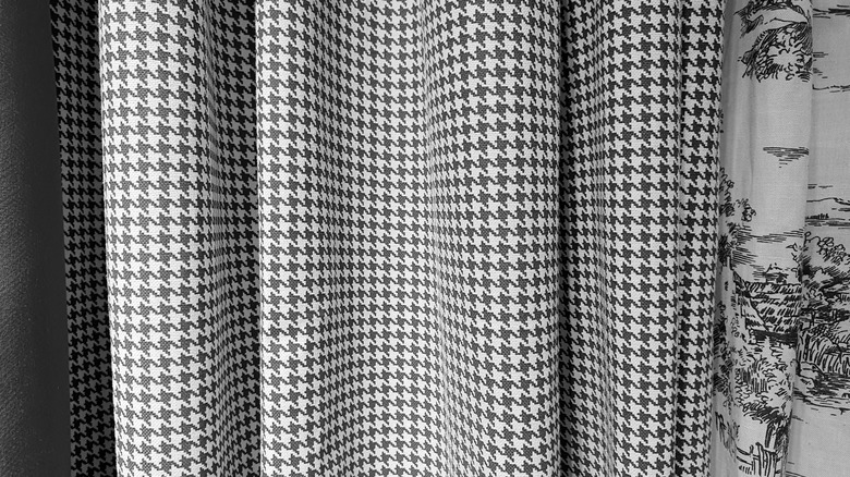 Gray and white houndstooth curtain