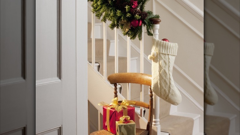 stocking on end of staircase