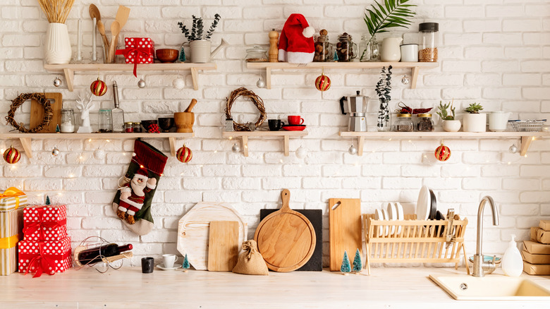 one stocking hanging from shelf