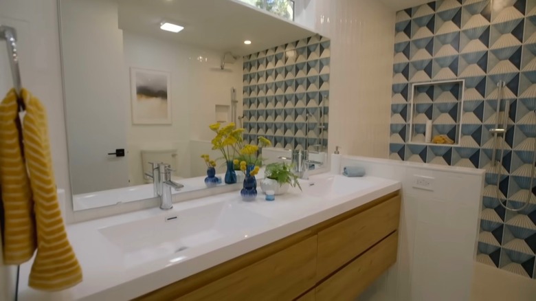 Blue tiled bathroom