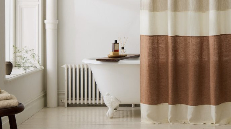 Brown and beige color block shower curtain