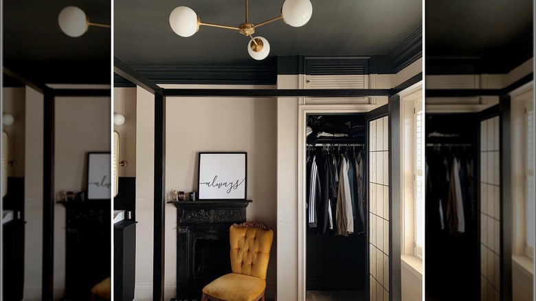 Black painted ceiling and moulding