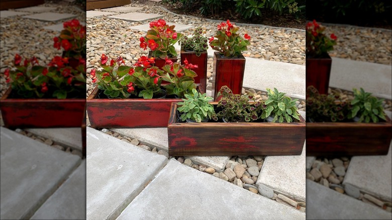 red upcycled wood planters