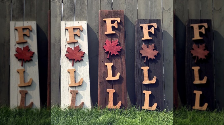 fall signs made of deck board