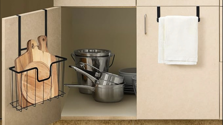 cabinet organizer with towel rack