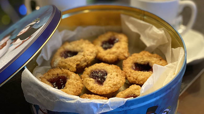 tin filled with christmas cookies