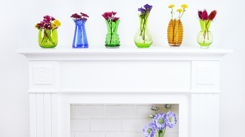 simple flowers on mantel