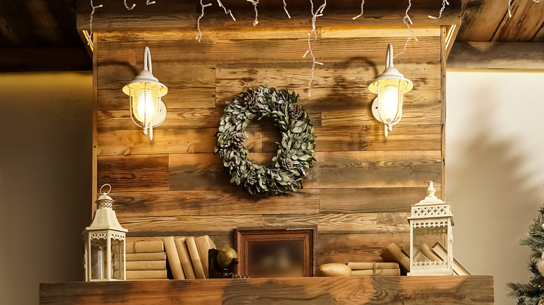 lights above fireplace mantel