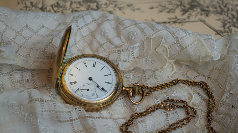 keepsake pocket clock in handkerchief 