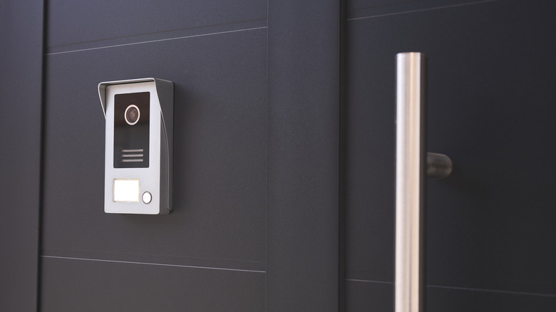 security doorbell on black door