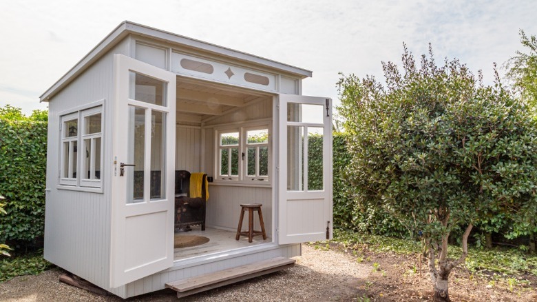 White outdoor shed double doors 