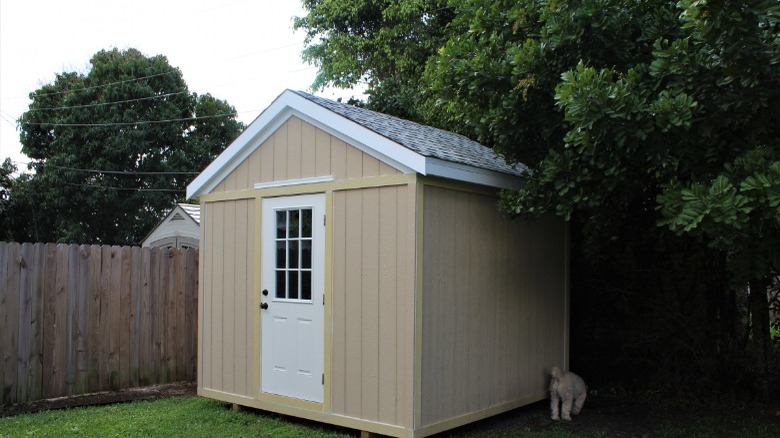 Beige colored outdoor shed 