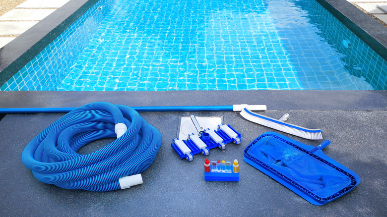 supplies beside a pool