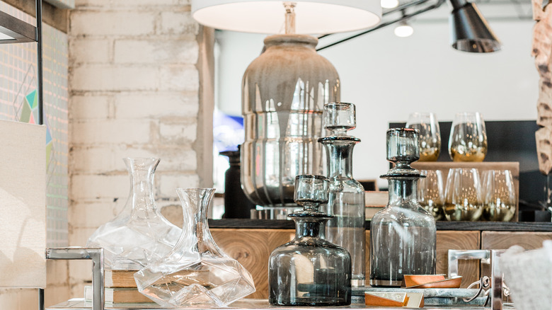 Cocktail glassware on bar cart