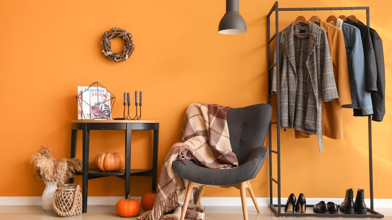 Coat rack with fall decor 