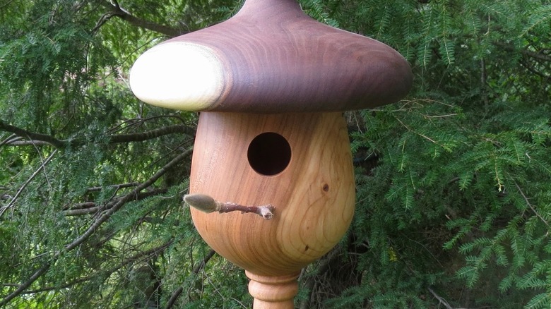 acorn shaped wooden birdhouse 