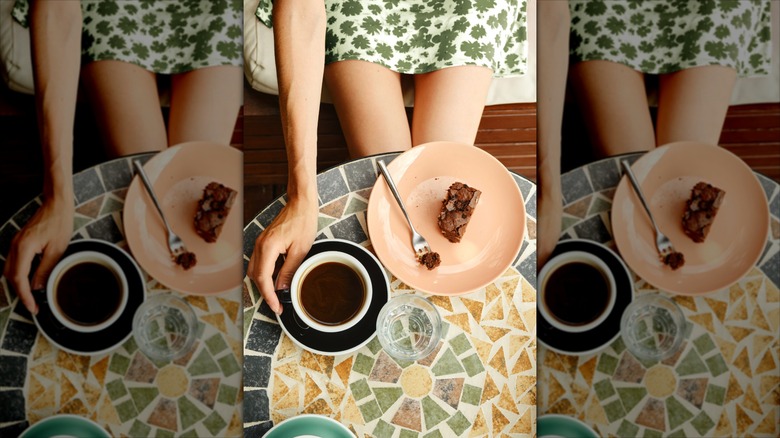 small mosaic coffee table with coffee and plate