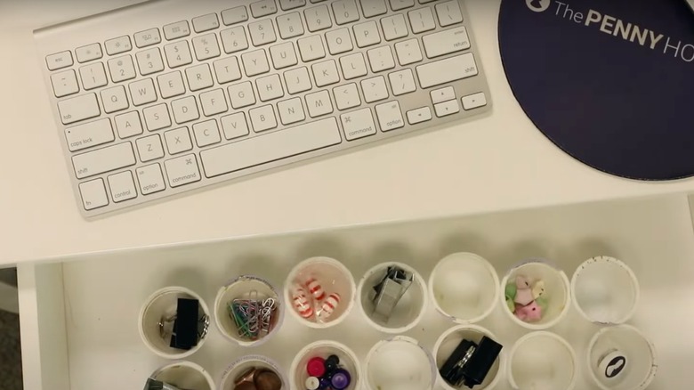 k-cups used as desk drawer organizer