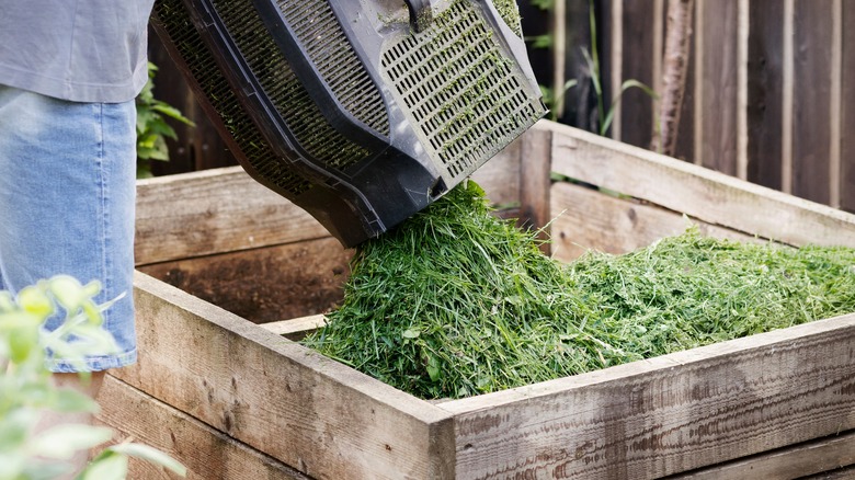 Adding grass clippings to compost