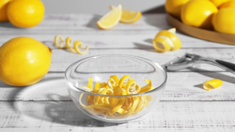 Bowl of lemon peels