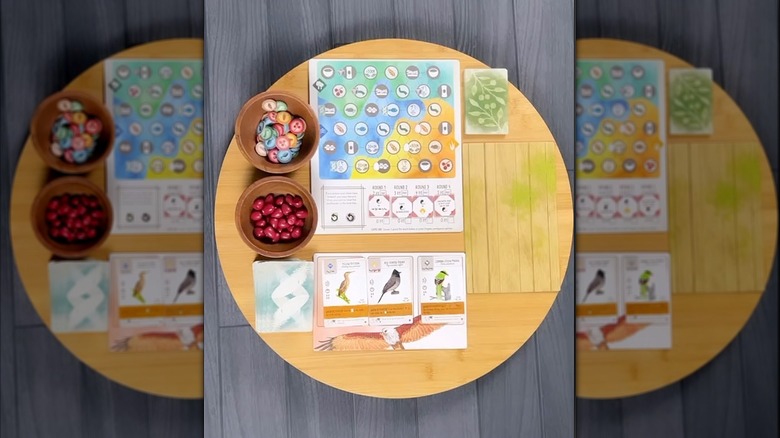 A lazy Susan with board game pieces on top