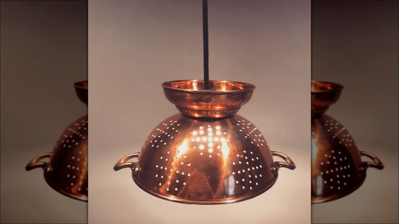 copper colander hanging light