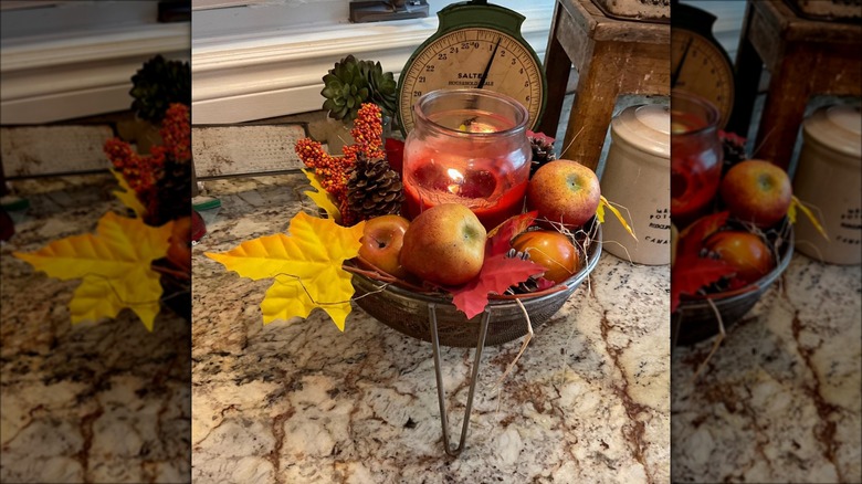 fall themed colander table display