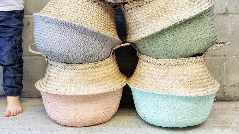 painted baskets piled up