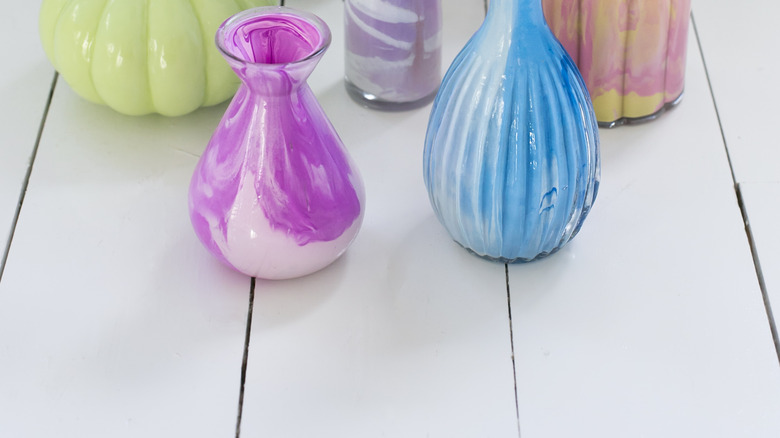 marble vases with flowers