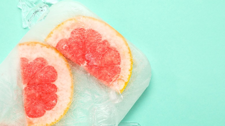 Grapefruit in ice block 