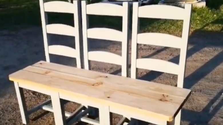 Three chairs turned into a bench