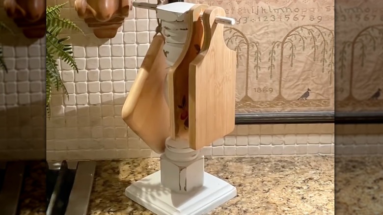 Rustic wood cutting board holder