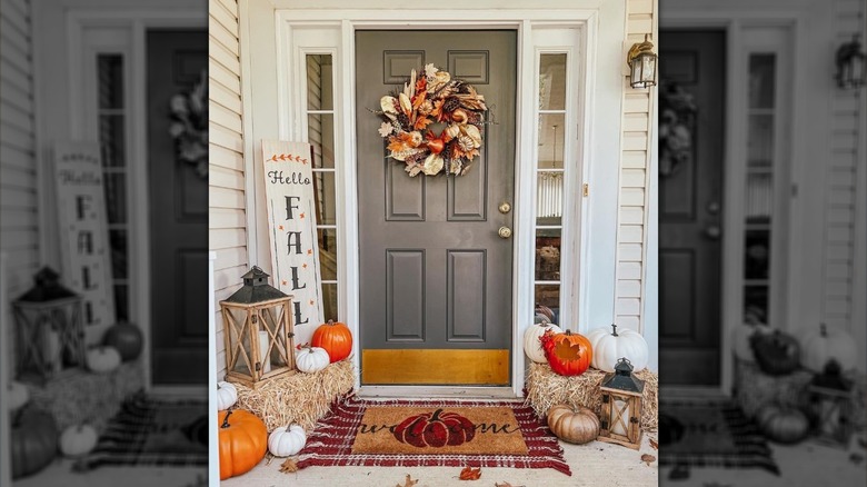 Front door with fall decorations