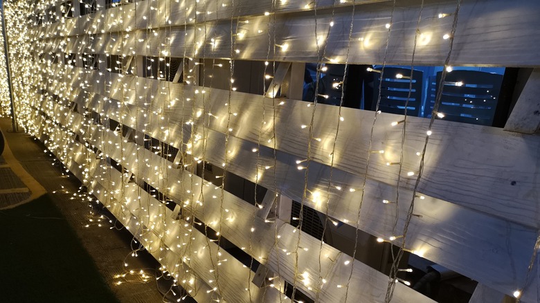 fence with Christmas lights